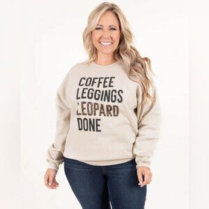 Women's Sweatshirt Graphic Logo Coffee Leggings Leopard Casual Pullover Size L
